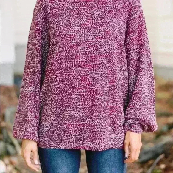 The Slouchy Burgundy Red Bubble Sleeve Sweater New With Tags Size Small - Picture 3 of 4